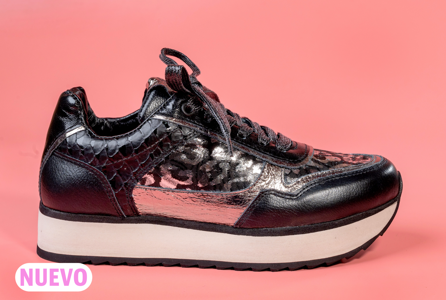 ANTONELA- tenis de cuero para mujer (negro print)